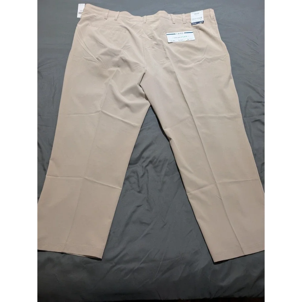 New Mens Izod Beige Swingflex 4 Way Stretch Moisture Wicking Golf Pants 52x29